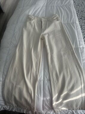 Zara Cream Wide-Leg Pinstripe Trousers